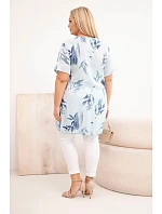 Dámská bavlněná halenka Plus Size s krátkým rukávem a zavazováním dole modrá