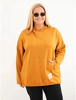 Dámská plus size viskózová mikina s kapucí a klokánkou kapsou musztardová Dámská plus size viskózová mikina s kapucí a klokánkou kapsou musztardová