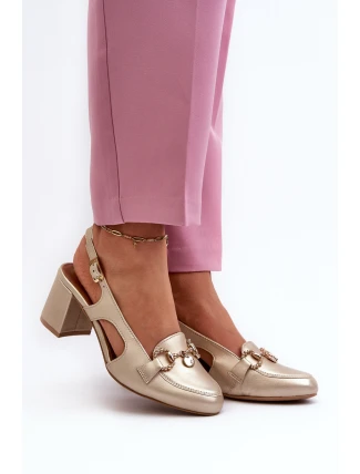 Kožené sandály na podpatku Maciejka 06419-25 Zlaté