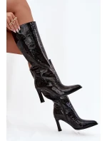 Zdobené Lakované Kozačky Dámské Na Podpatku D&A MR880-055 Černé