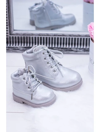 práškové stříbrné teplé Dětské boty traper Dexter