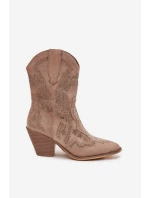 Dámské kovbojské kotníkové boty se zdobením Arlissima – béžové