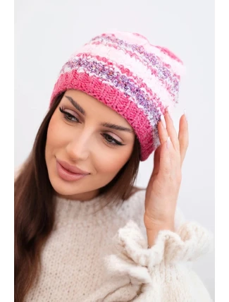 Dámská zimní čepice s barevným vláknem a elastickým stažením K352 malinová