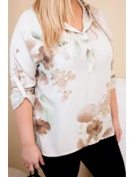 Dámská blůza Plus Size z viskózy s kapucí a květinovým vzorem béžová