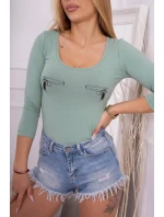 Halenkové body s potiskem pistole tmavě mátové barvy