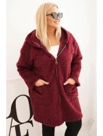 Dámský kabát Plus Size z viskózy na zip s kapucí švestkový Dámský kabát Plus Size z viskózy na zip s kapucí švestkový