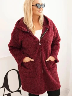 Dámský kabát Plus Size z viskózy na zip s kapucí švestkový