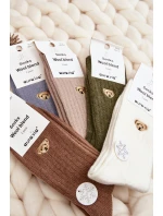 Dámské silné ponožky s medvědem tmavě zelené