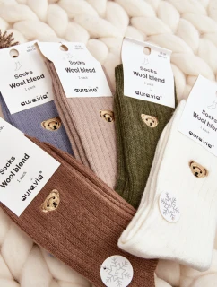 Dámské silné ponožky s medvědem tmavě zelené