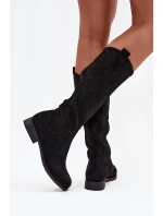 Dámské Kozačky Síťované Na Ploché Podpatky S Bar ski HY52 534 Černé