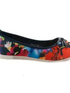 Unikátní tmavě modré dámské baleríny s květy