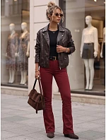 Dámské džíny s rozšiřujícími se nohavicemi, s páskem a vysokým pasem, vínové, FashionStreet UY3111 Dámské džíny s rozšiřujícími se nohavicemi, s páskem a vysokým pasem, vínové, FashionStreet UY3111