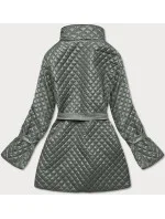 Šedozelená dámská prošívaná bunda s páskem (7262)