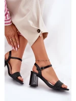 Dámské Sandály Na Podpatku S Krystaly A Pletením 62228 Černé Vinceza