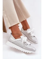 Dámské Kožené Tenisky Na Platformě D&A LR51-796 Stříbrné