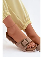 Kožené dámské nazouváky s přezkou tmavě béžové Emiline