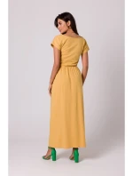 B264 Maxi šaty s elastickým pasem - medové
