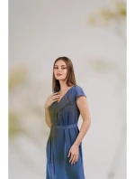S411 Šaty bez rukávů s volánkovým výstřihem - modré