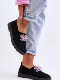 Dámské Slip-on Tenisky s Kameny Černá Simple