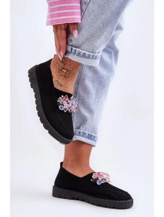 Dámské Slip-on Tenisky s Kameny Černá Simple
