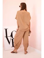 Komplet z viskózy halenka + kalhoty velbloud