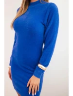 Dámská svetrková šaty s polo-výstřihem z měkké alpaky chabrová