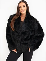 Krátká dámská kožíšková bunda s velkým límcem černá Krátká dámská kožíšková bunda s velkým límcem černá