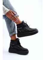 Zazoo 3392/X Dámské Kožené Sportovní Boty na Platformě Černé