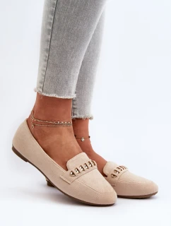 Lesklé dámské mokasíny s řetízkem béžové Aredilla