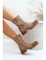 Dámské Botky Na Nízkém Podpatku S Přezkami Tmavě Béžové Zudra