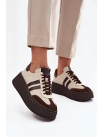 Kožené dámské tenisky na platformě Zazoo 3775 béžově-čokoládové