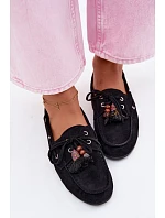 Dámské Mokasyny S Frézlem A Korálky Černé Teresa
