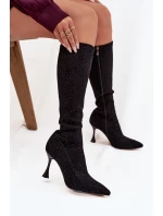 Dámské kozačky na jehlovém podpatku – černé