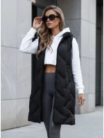 Dámská dlouhá prošívaná vesta s kapucí černá FashionStreet TY5096