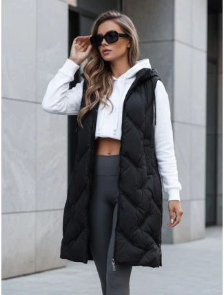 Dámská dlouhá prošívaná vesta s kapucí černá FashionStreet TY5096
