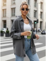 Dámská džínová košilová bunda oversize šedá FashionStreet TY5601