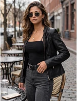 Dámská přiléhavá černá bunda z ekokůže FashionStreet TY5721 Dámská přiléhavá černá bunda z ekokůže FashionStreet TY5721
