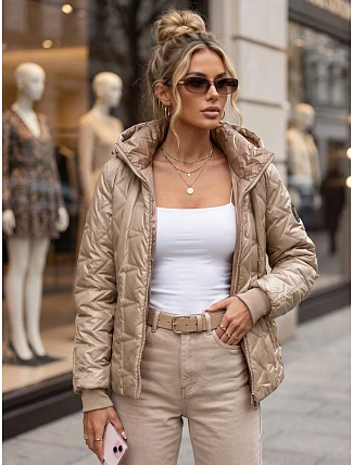Dámská přechodová bunda s odnímatelnou kapucí, barva kamelová, FashionStreet TY5780 Dámská přechodová bunda s odnímatelnou kapucí, barva kamelová, FashionStreet TY5780
