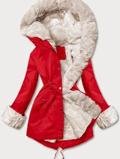 Světle červená bunda parka s kožešinovou odepínací podšívkou (5M763-270)