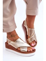 kožené sandály na klínu Zlaté Morgan