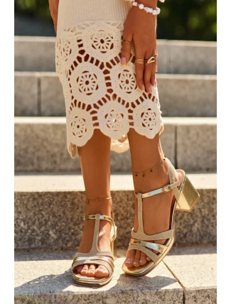 Dámské sandály na podpatku z ekokůže zlaté Lyana