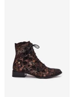 Seminářové vzorované kotníkové boty na ploché podrážce Maciejka 06391-02 Černo-zlaté