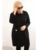 Dámské šaty Plus Size máslo s kapsou a rukávem 3/4 černá