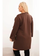 Dámské šaty Plus Size máslo s kapsou a rukávem 3/4 hnědá