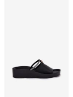 Kožené Dámské Pantofle S Ozdobným Páskem KV51-034 Černé