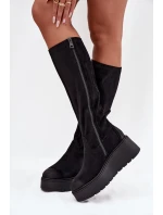 Dámské kozačky nad kolena na platformě a klínku Vinceza – černé