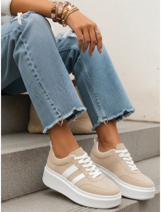 Dámské kožené tenisky na platformě béžové FashionStreet ZY1378
