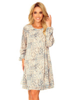 HANNAH - Dámské šifonové šaty s výstřihem na zádech a s béžovo-světle modrým vzorem typu "boho" 319-2