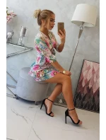 Květinové šaty s vázáním v pase, pudrově růžové Květinové šaty s vázáním v pase, pudrově růžové