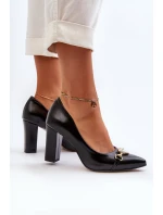 Černé kožené lodičky na podpatku se srdcem Zazoo 2453/OS Černé kožené lodičky na podpatku se srdcem Zazoo 2453/OS